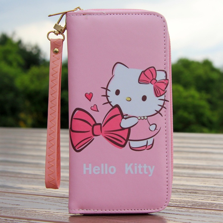 Ví Da PU Dài Cầm Tay Có Khóa Kéo In Hoạt Hình Doraemon / Gấu Hello Kitty Cho Bé