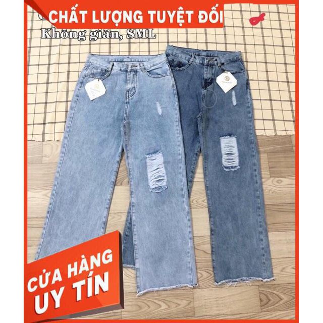 Quần jeans ống rộng cắt gối- hình thật mẫu mặc | WebRaoVat - webraovat.net.vn