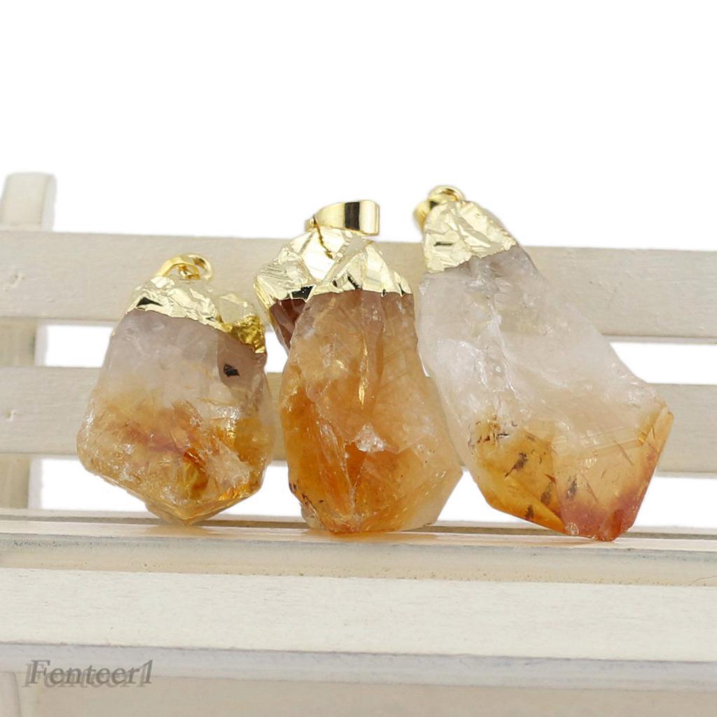 Mặt đá pha lê quartz màu vàng kiểu cách 16x35mm gắn vòng cổ