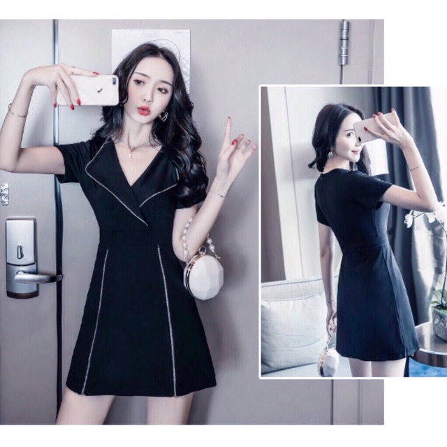 Đầm sơ mi đen viền trắng (kèm hình thật) | BigBuy360 - bigbuy360.vn