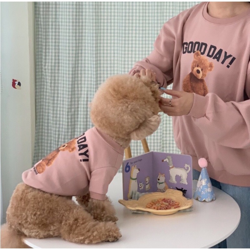 Áo thiết kế cho thú cưng - áo nỉ in chữ gấu teddy thời trang cho thú cưng