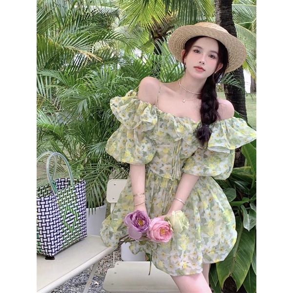✨💕Đầm xoè tay phồng bẹt vai Xoài non mặt đây ạ