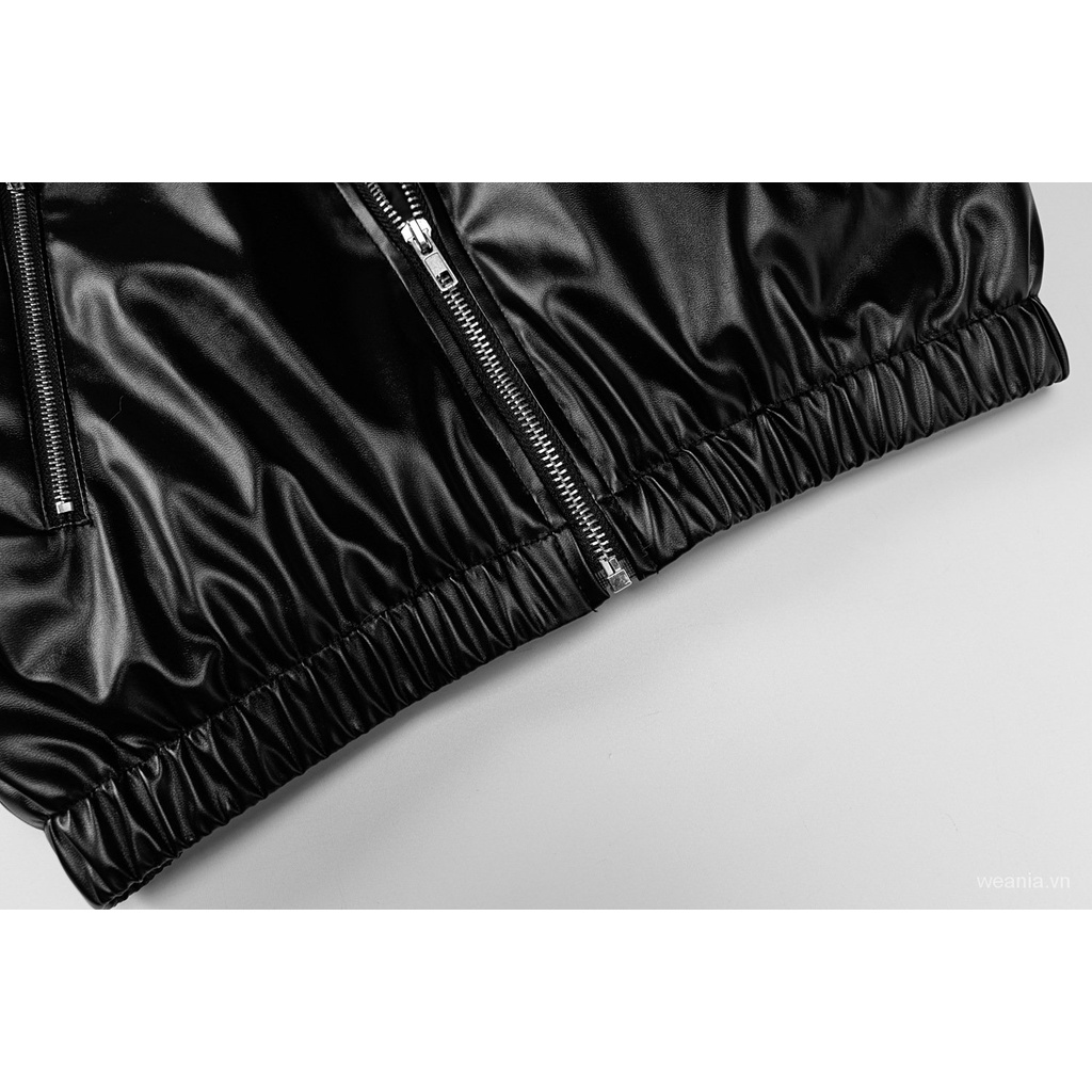 Áo Khoác Nhung Dài Tay Phối Khóa Kéo Phong Cách Retro Pháp Cho Nữ