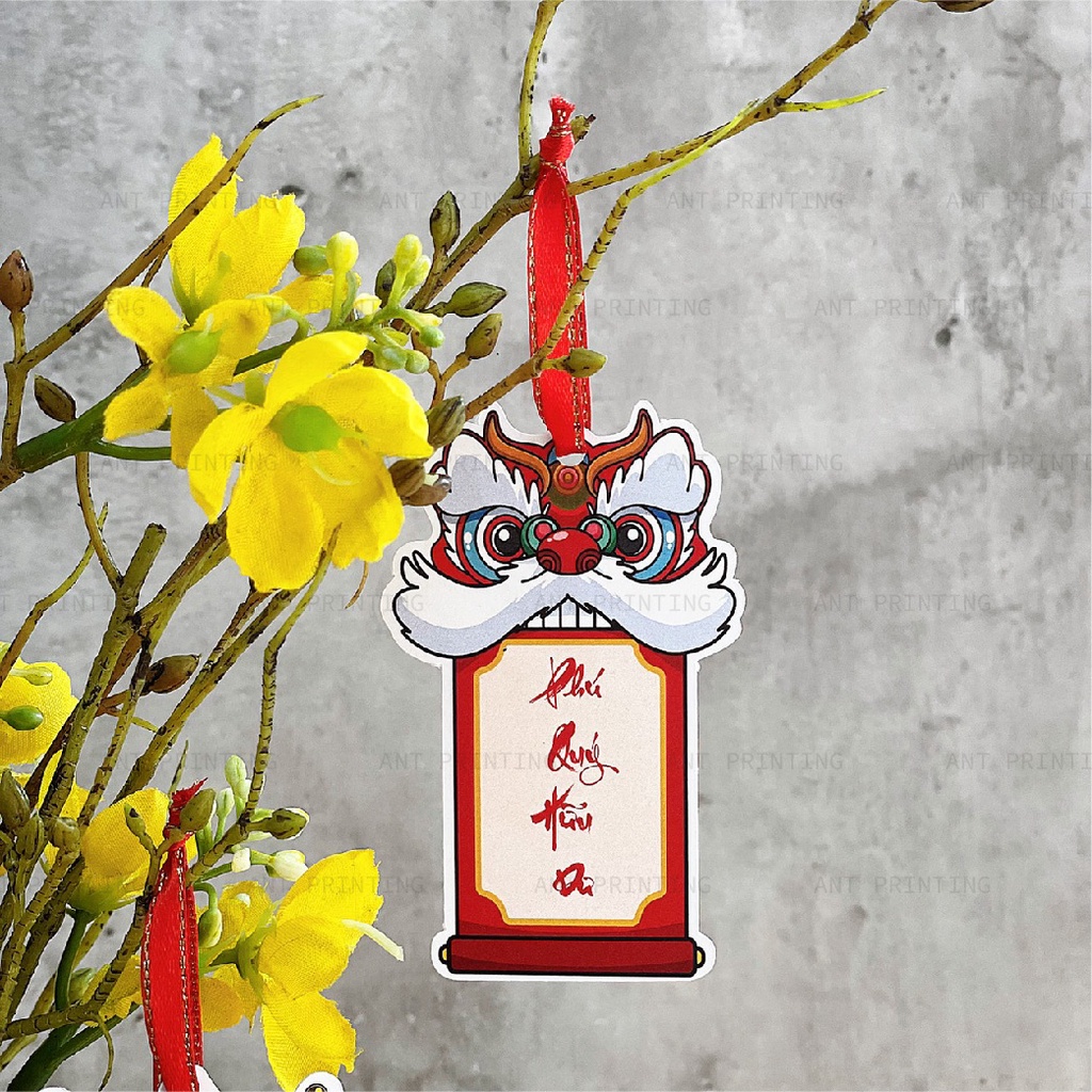 Set 10 tag treo quà Tết hình lân