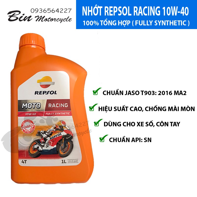 NHỚT REPSOL RACING 10W-40 100% TỔNG HỢP