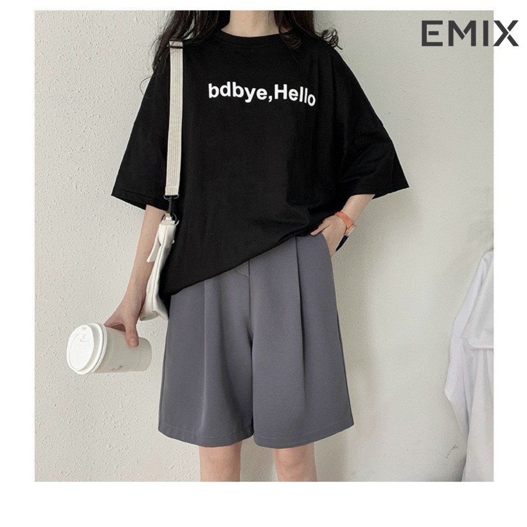 Quần short lửng ống rộng 1 ly EMIX cạp cao, vải tuyết mưa mềm mịn, không bai màu Q2066/P0K44