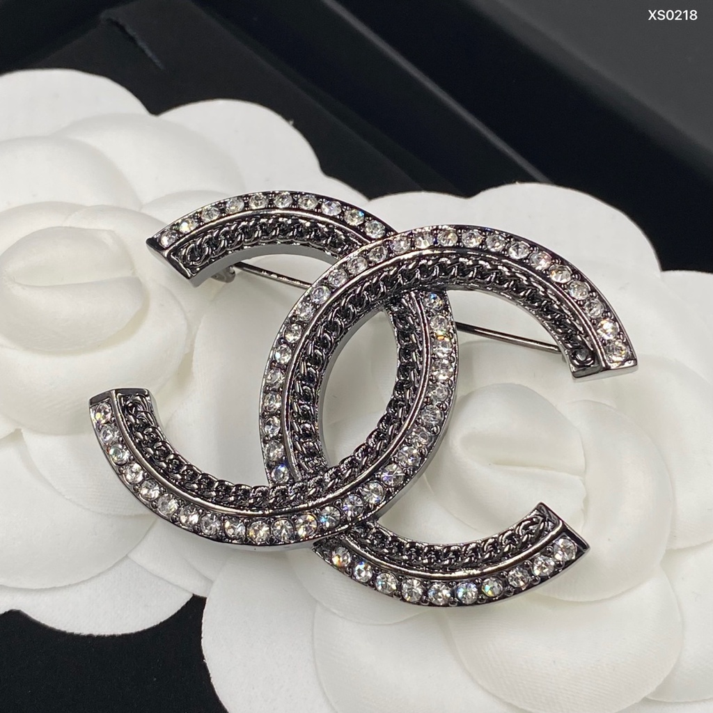 Trâm cài áo mạ bạc 925 hình chữ C đôi đính đá nhân tạo thời trang 2021