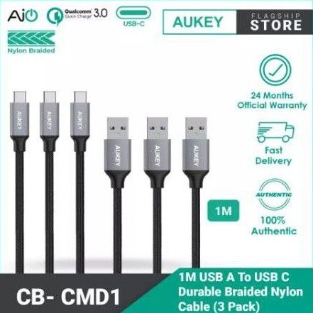 Set 3 Dây Cáp Sạc Aukey Cb-cmd1 Type C Chất Lượng Cao