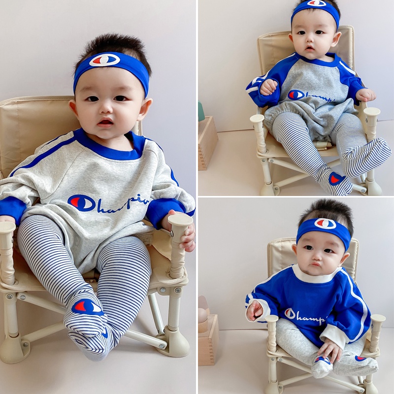 Set Áo Liền Quần Và Băng Đô Năng Động Thời Trang Cho Bé Trai Sơ Sinh