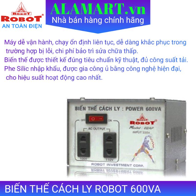 BIẾN THẾ CÁCH LY ĐỔI ĐIỆN 220V - 110V ROBOT 600VA