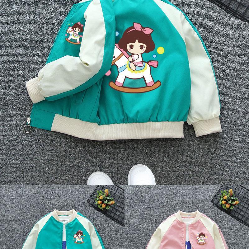 Áo khoác bóng chày in họa tiết hoạt hình phong cách xuân thu thời trang thường ngày cho bé gái
