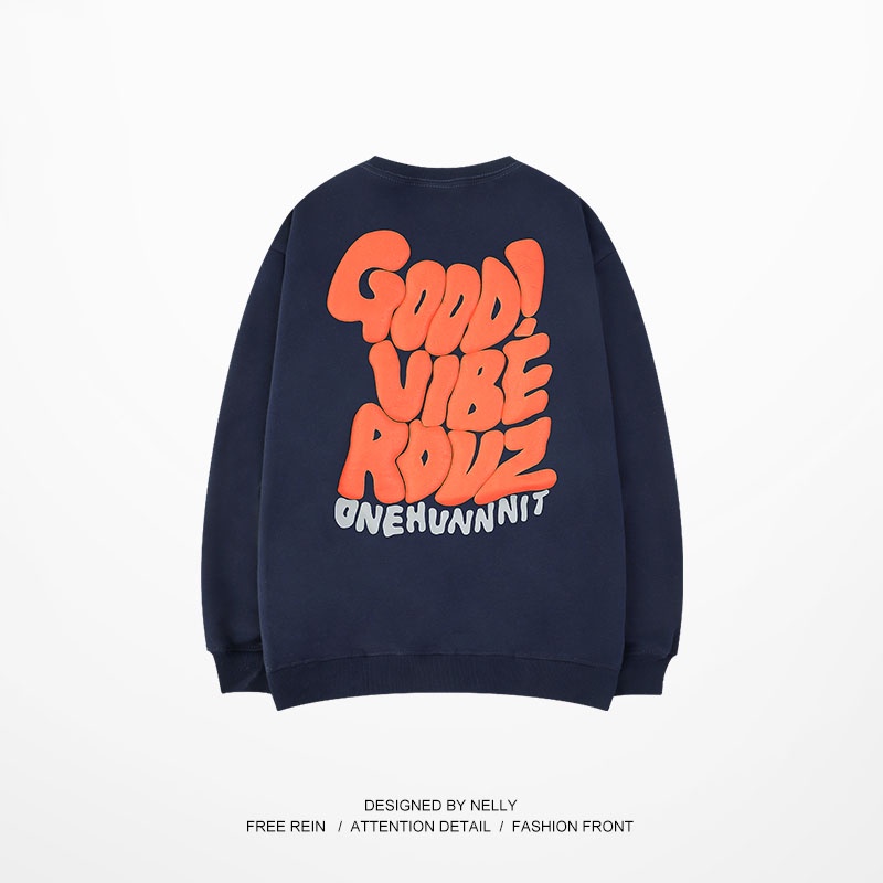 Áo sweater Nelly nỉ lót lông mềm in hình "GOOD VIBE ROUZ" áo nỉ