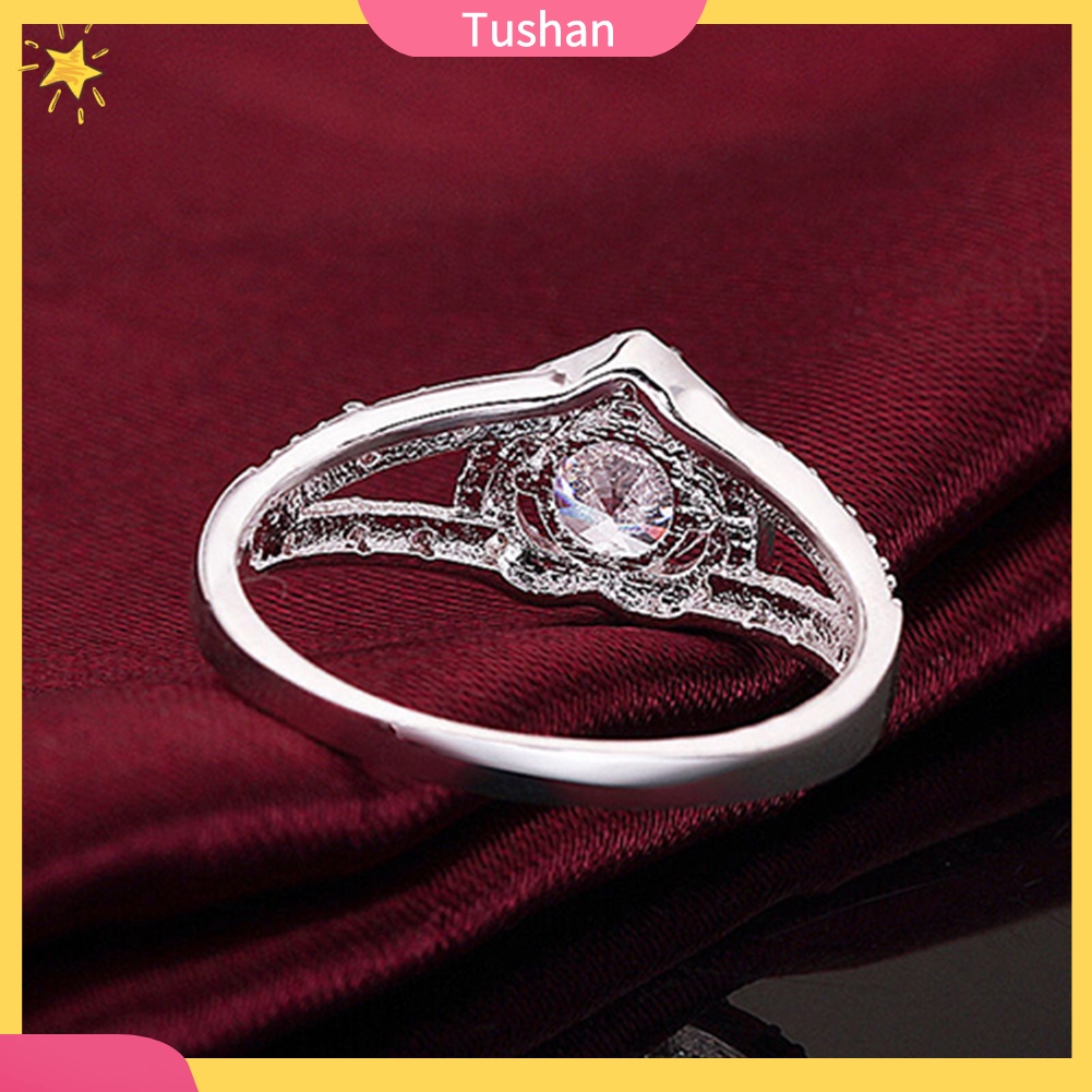 Nhẫn mạ bạc 925 đính đá hình trái tim xinh xắn quý phái