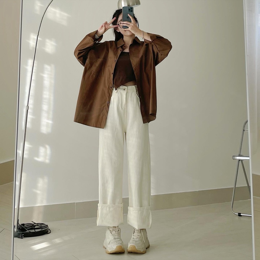 Quần Jean Nữ Ống Rộng JEM CLOSET Lưng Cao Có Cúc Chỉnh Eo Lên Form Siêu Tôn Dáng CONUN 2899