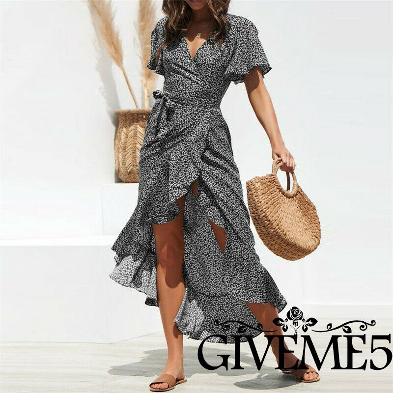 Đầm xòe tay phồng xẻ tà dún bèo phong cách trẻ trung thanh lịch dành cho nữ