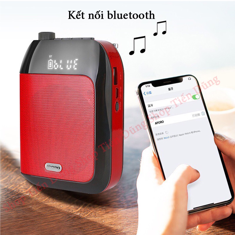 SIEU KHUYẾN MẠI Máy Trợ Giảng Không Dây Aporo T9 Sóng Mic Lên 2.4Ghz cho Bắt Xa lên 60m Hỗ Trợ Bluetooth USB Thẻ Nhớ có