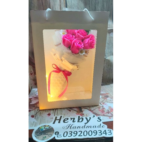 BÓ HOA SÁP 5 BÔNG KÈM TÚI VÀ ĐÈN NHÁY