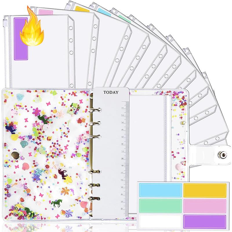 Bộ bìa sổ còng khổ A6 màu hồng và phong bì đựng tiền mặt/giấy ghi chi tiêu ngân sách dùng làm sổ tay/sổ kế hoạch