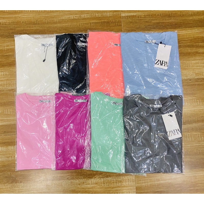Áo thun trơn cổ tròn zara basic cotton sượt organic