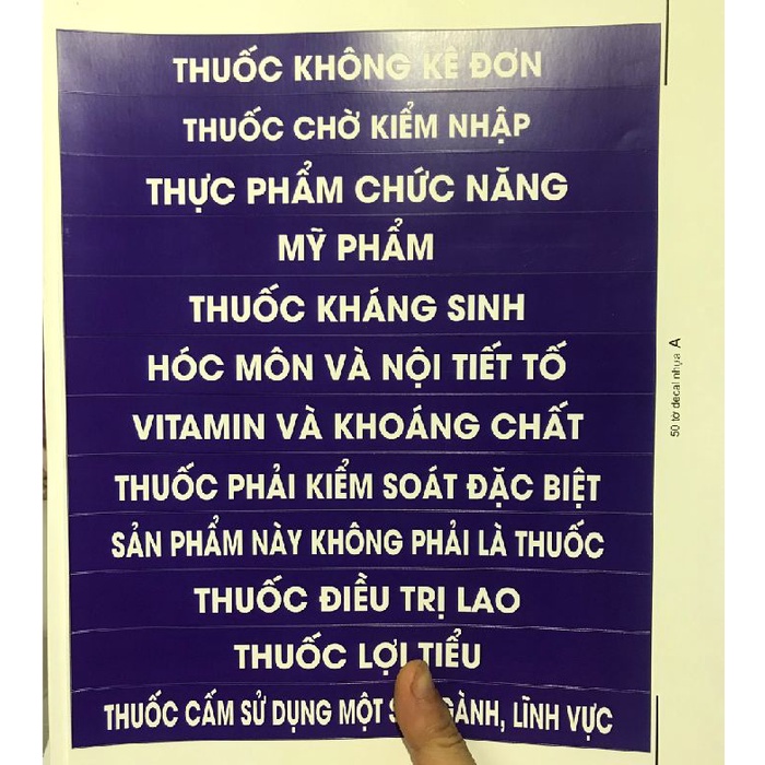 Decal dán tủ thuốc- tem danh mục thuốc
