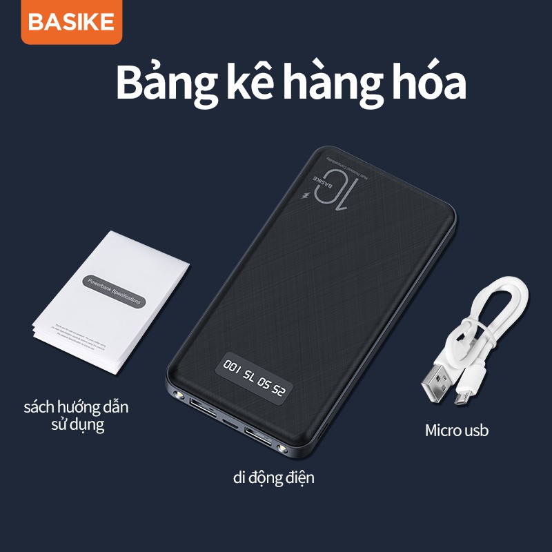 [Mã BMLT35 giảm đến 35K đơn 99K] Sạc dự phòng 10000mAh BASIKE PT69P có thể mang lên máy bay màn hình kỹ thuật số LED