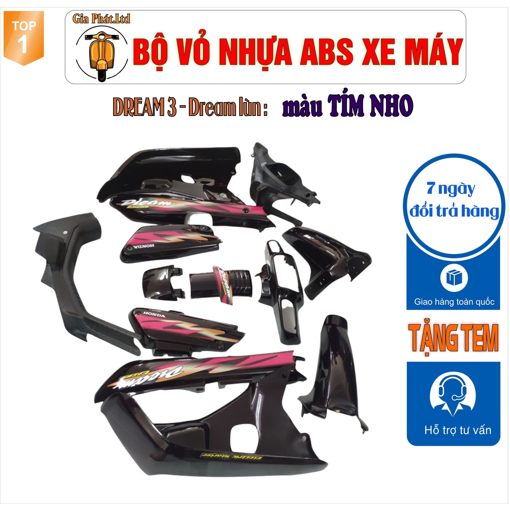 Bộ vỏ nhựa dàn áo xe Dream lùn - Dream III màu TÍM NHO_SPP-1350