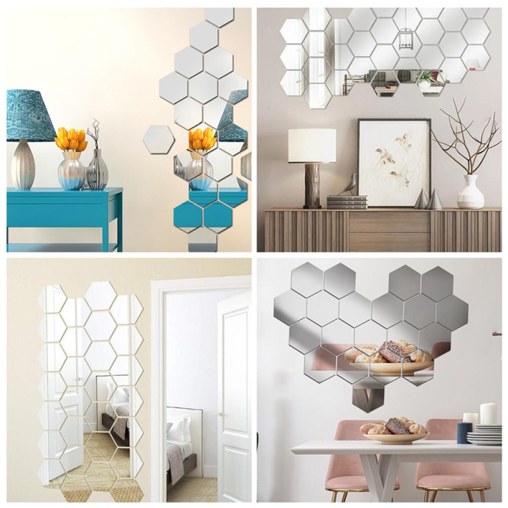 Bộ 12 Miếng Dán Tường Acrylic 3D Hình Tam Giác Mặt Gương K7U4