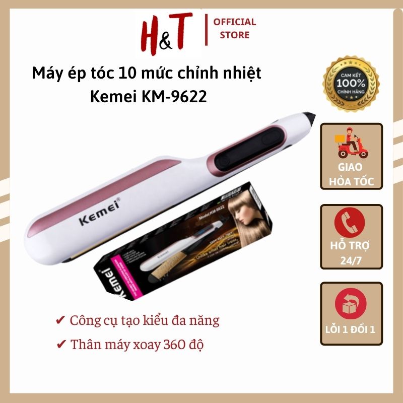 Máy Là Tóc,Máy Ép Duỗi Tóc Thẳng 10 Mức Chỉnh Nhiệt KEMEI 9622 - Tạo Kiểu,Làm Đẹp, Là Thẳng Tóc