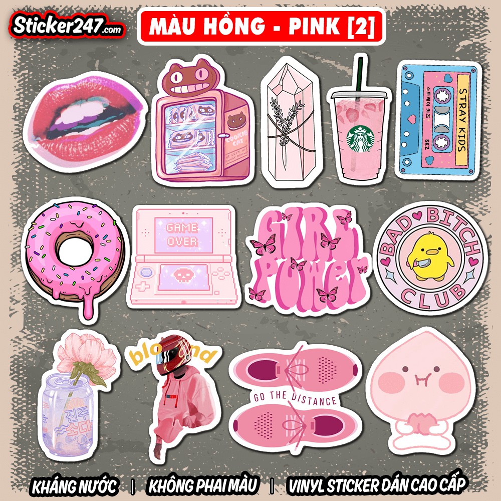 Sticker Màu hồng Pink [2] 𝑭𝒓𝒆𝒆𝒔𝒉𝒊𝒑 vintage, chống nước, decal dán laptop, ipad, mũ bảo hiểm,vali, đàn, ipad  ▪️ COL02