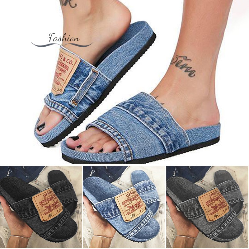 Dép quai ngang denim thời trang cho nữ 2021