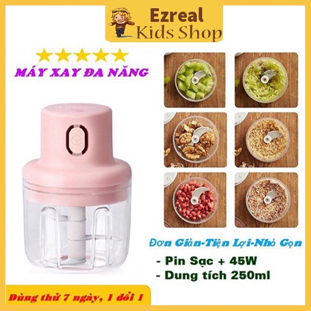 Máy xay điện đa năng cầm tay 250ml, cổng sạc Usb, xay tỏi ớt, xay thịt, xay rau củ quả