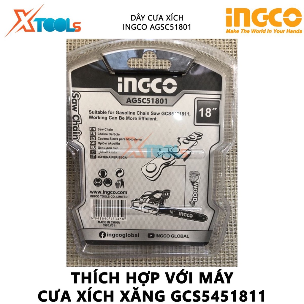 Dây cưa xích INGCO AGSC51801| xích máy cưa 18'', đóng gói vỉ nhựa kép, thích hợp sử dụng cho máy cưa xích GCS5451811