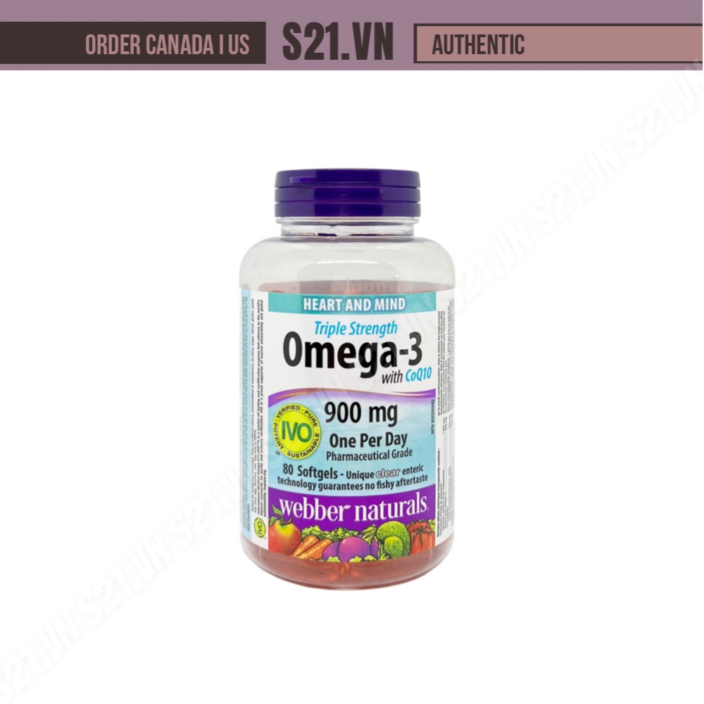 [Bill Canada] Dầu Cá Webber Naturals Omega 3 Triple Strength With CoQ10 900 mg 80 viên