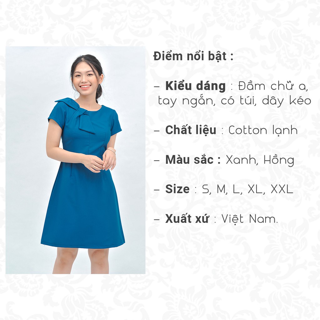 Đầm công sở nữ chữ a thời trang Eden cổ tròn tay ngắn chất vải thoáng mát không nhăn thoải mái - D415