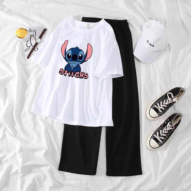 Sét Áo Stit + quần suông, Áo thun from rộng, Chất đẹp không xù, quần suông ống rộng, Sét bộ mặc ở nhà - MODY