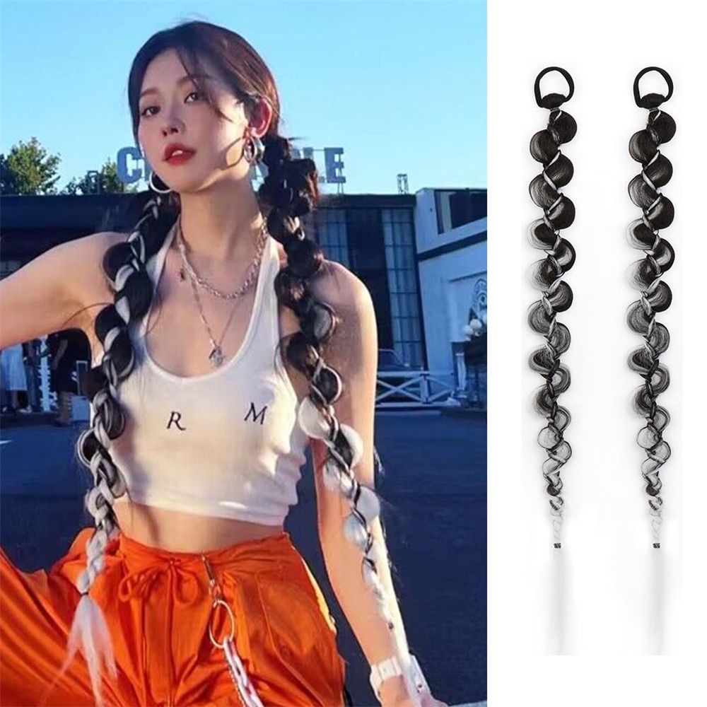 Bộ 2 Tóc Giả Thắt Bím Đuôi Ngựa Phong Cách Hip Hop Thời Trang Cho Nữ