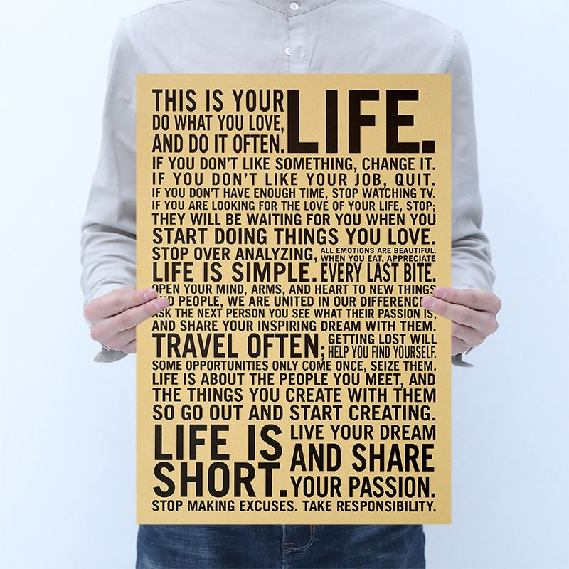 Poster châm ngôn cuộc sống bằng giấy Kraft dán tường trang trí phong cách vintage