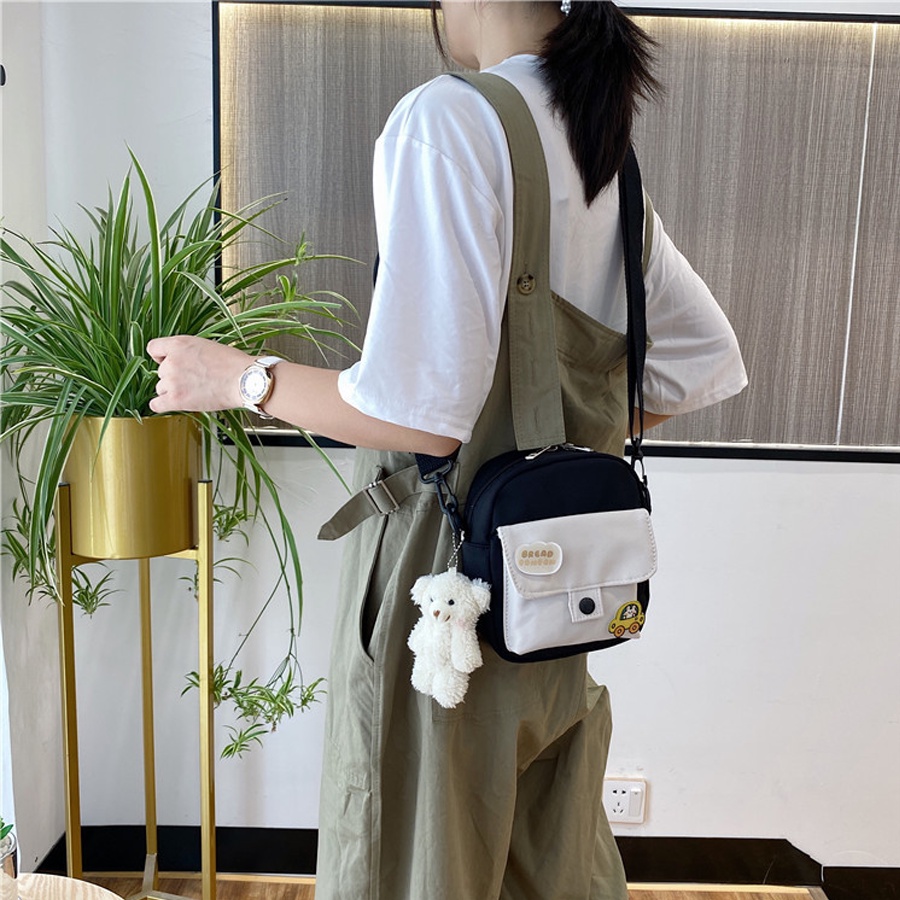 Túi Đeo Chéo Mini Vải Mềm Canvas Kèm 2 Sticker Siêu Dễ Thương Phong Cách Thời Trang Cho Nữ