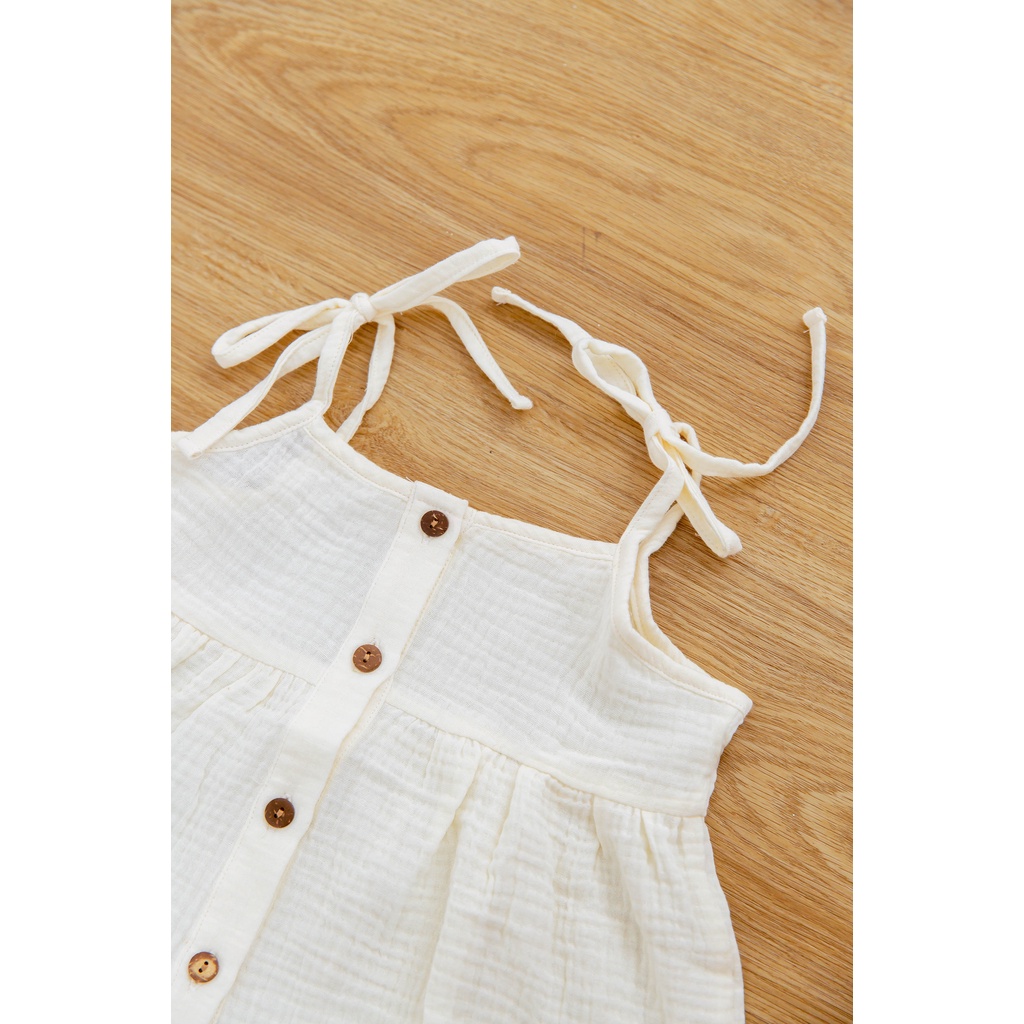(Hàng thiết kế) Bộ áo hai dây kèm quần bí ngô vải muslin/ thô Flora Set_Haaro Babies