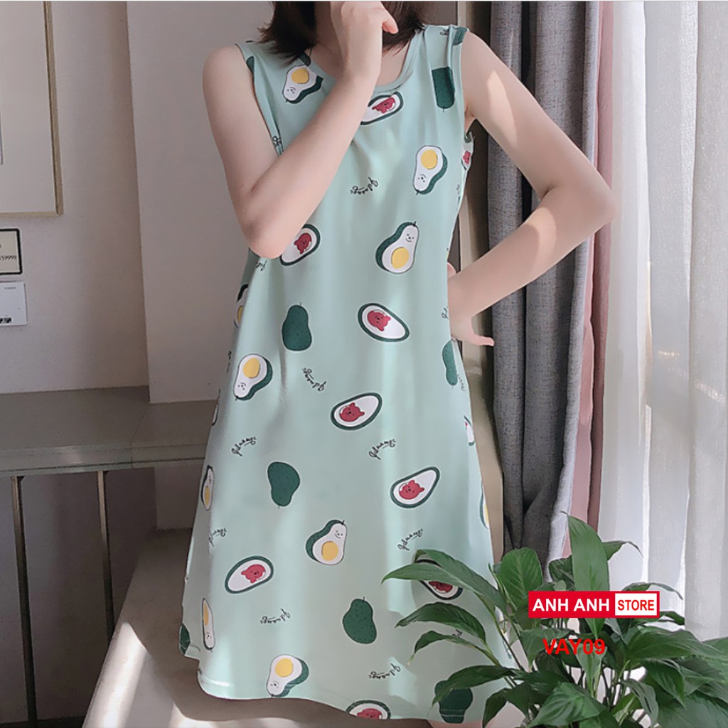 Váy ngủ mặc nhà cotton lụa mềm mịn họa tiết dễ thương | BigBuy360 - bigbuy360.vn