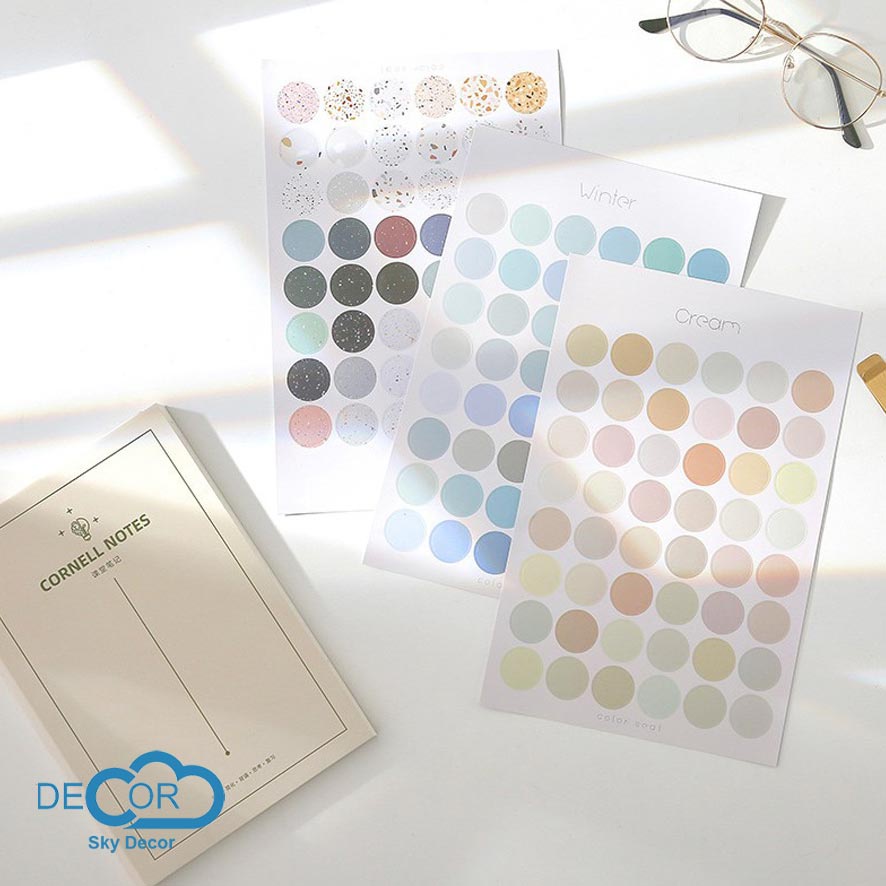 Sticker tròn Sky Decor nhiều màu sắc, phong cách Morandi - Dán bìa tạp chí, trang trí nhà cửa