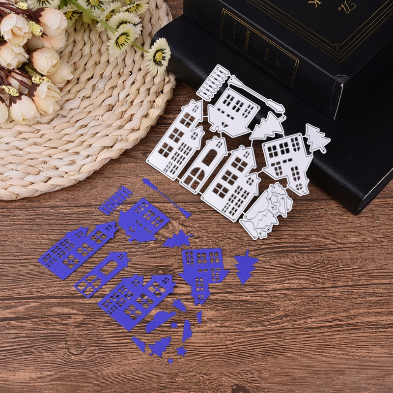 Khuôn Mẫu Cắt Thẻ Trang Trí Album Hình Ngôi Nhà Giáng Sinh