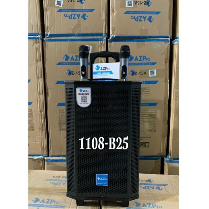Loa kéo karaoke di động AZPro AZ-1108A - Bản cải tiến có reverb - Loa kéo 2 đường tiếng bass 2.5 tấc kèm 2 micro k dây