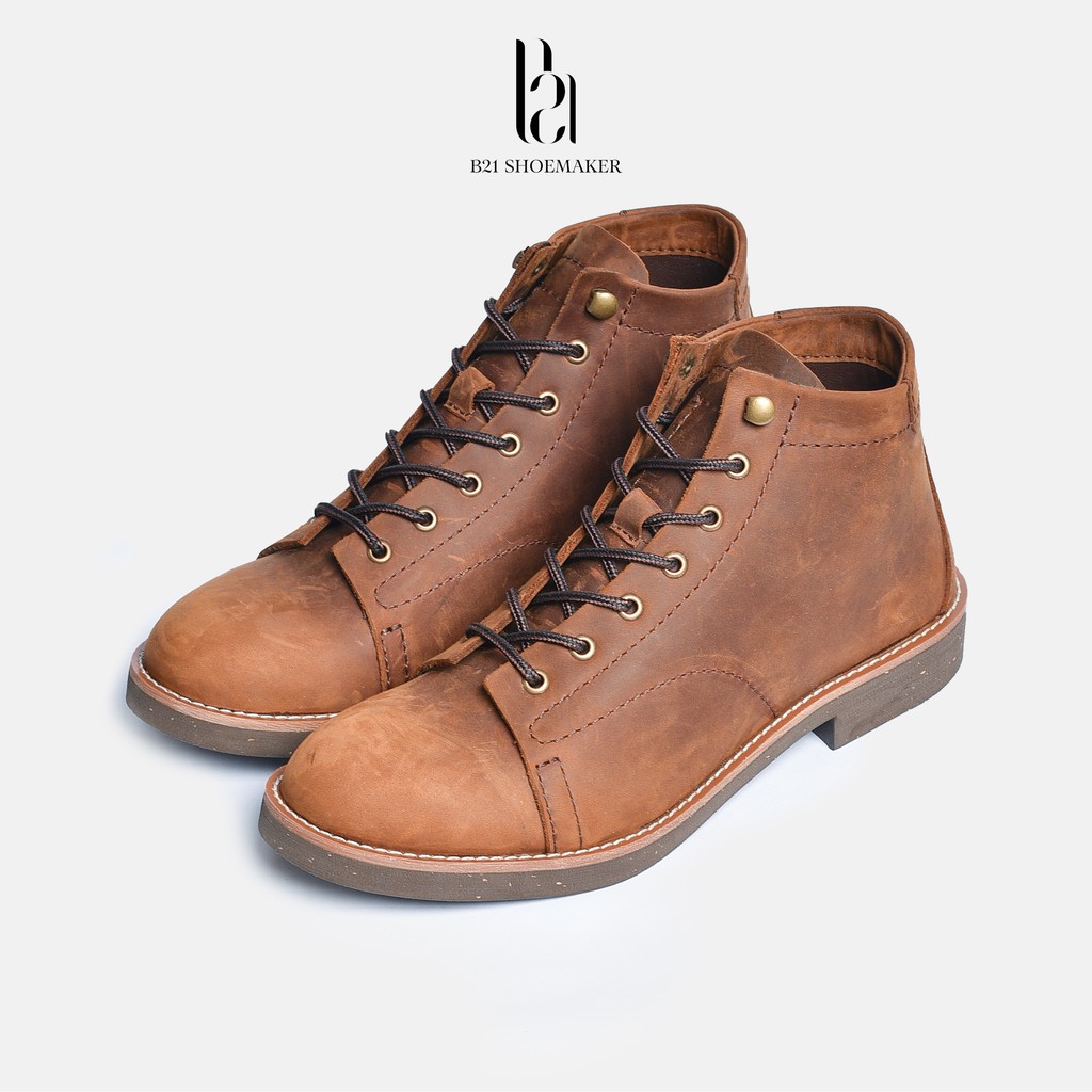 Giày Boot Nam Tăng Chiều Cao Da Bò Sáp Đế Độn Cook Nitrile Vintage Retro Style Bụi Bặm Phượt Full Box - B21 Shoemaker