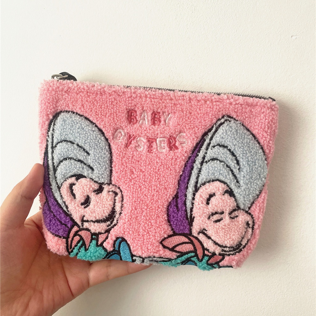 Túi Vải Bông Đựng Điện Thoại / Mỹ Phẩm Thêu Hoạt Hình Oyster Kiểu Nhật Bản Dễ Thương