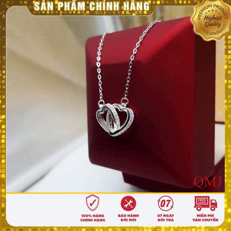 DÂY CHUYỀN BẠC MẪU TIM ĐÔI TÌNH NHÂN - Nhẫn QMJ bạc chuẩn sáng đẹp/ Bảo hành đổi trả 7 ngày miễn phí