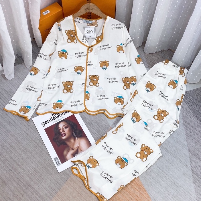 Đồ ngủ nữ mặc nhà dài tay bộ pijama lụa dễ thương JUSOKA