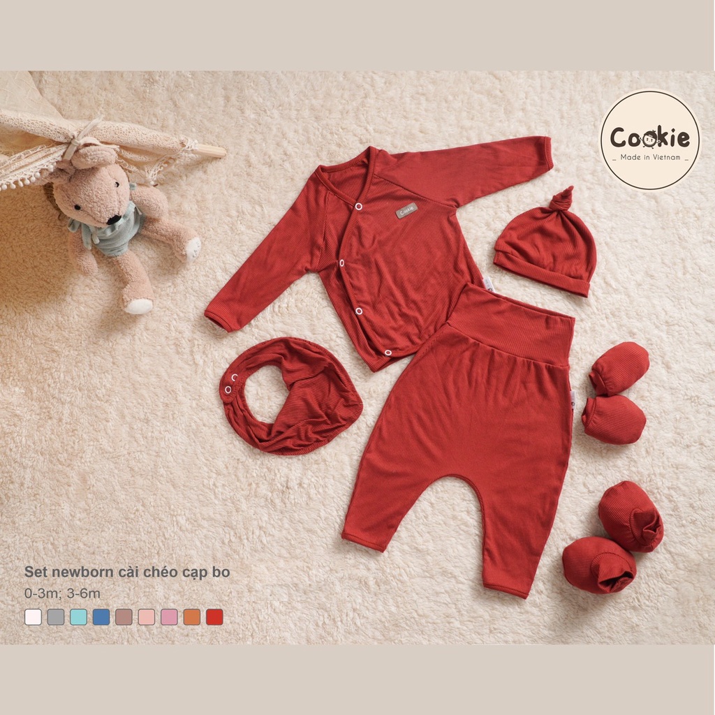 SET newborn cài chéo cạp bo Cookie (form bé) (0 - 6 tháng)