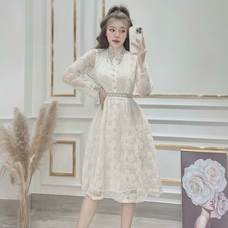 Váy trắng ren đáp hoa nhũ ánh cao cấp