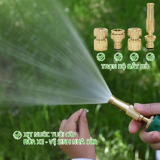 Bộ Vòi tăng áp tưới cây, rửa xe, vệ sinh nhà cửa, trọn bộ đồng thau lionking dùng cho ống nước phi 14 16, phi 18, phi 21